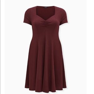 Burgundy slub rib mini fluted dress